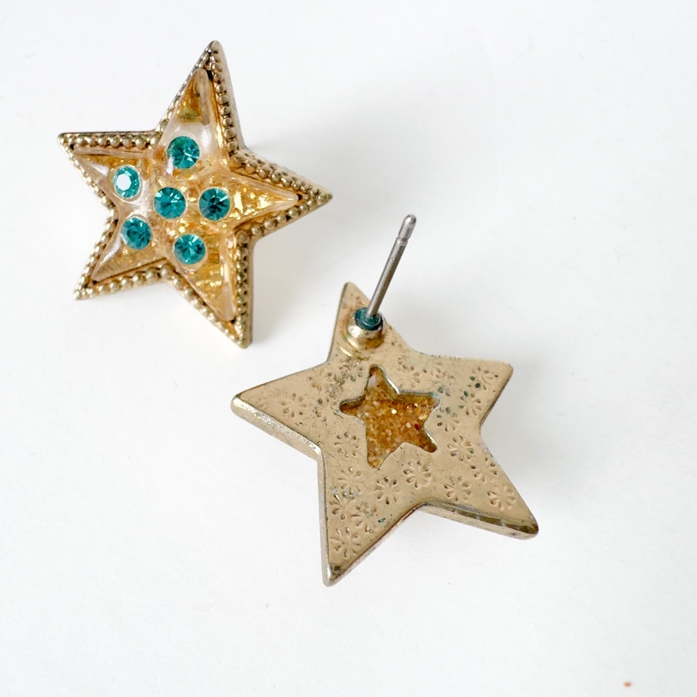 Betsey Johnson Star Earrings With Teal Crystals by Heavens To Betsey Collection - Picture 3 of 8